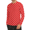 Red And White Star Pattern Print Men's Long Sleeve Rash Guard