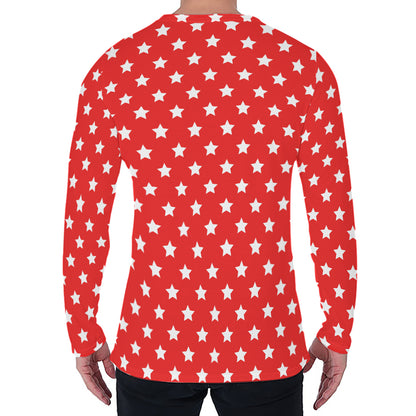 Red And White Star Pattern Print Men's Long Sleeve T-Shirt
