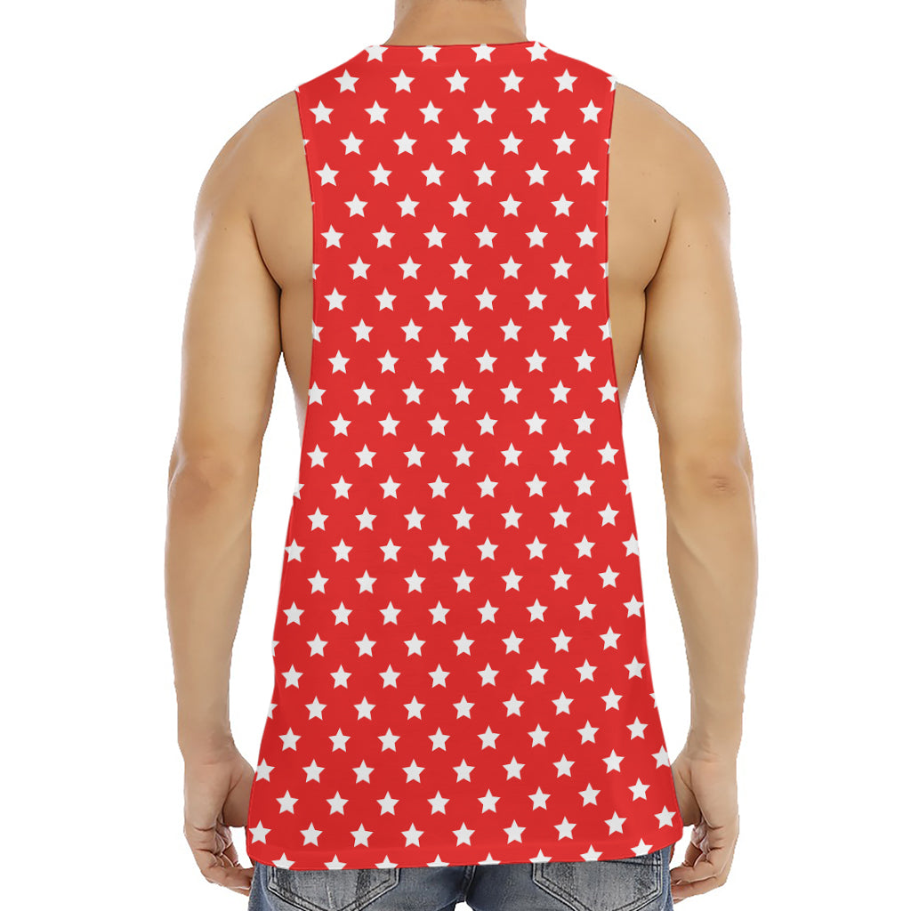 Red And White Star Pattern Print Men's Muscle Tank Top