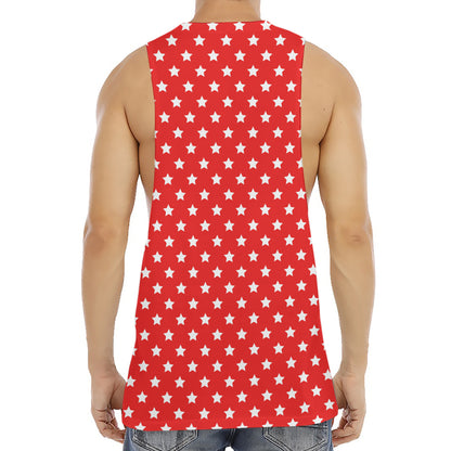Red And White Star Pattern Print Men's Muscle Tank Top