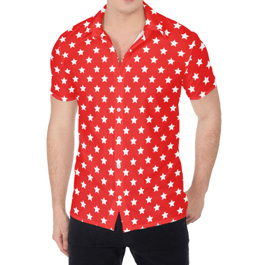 Red And White Star Pattern Print Men's Shirt