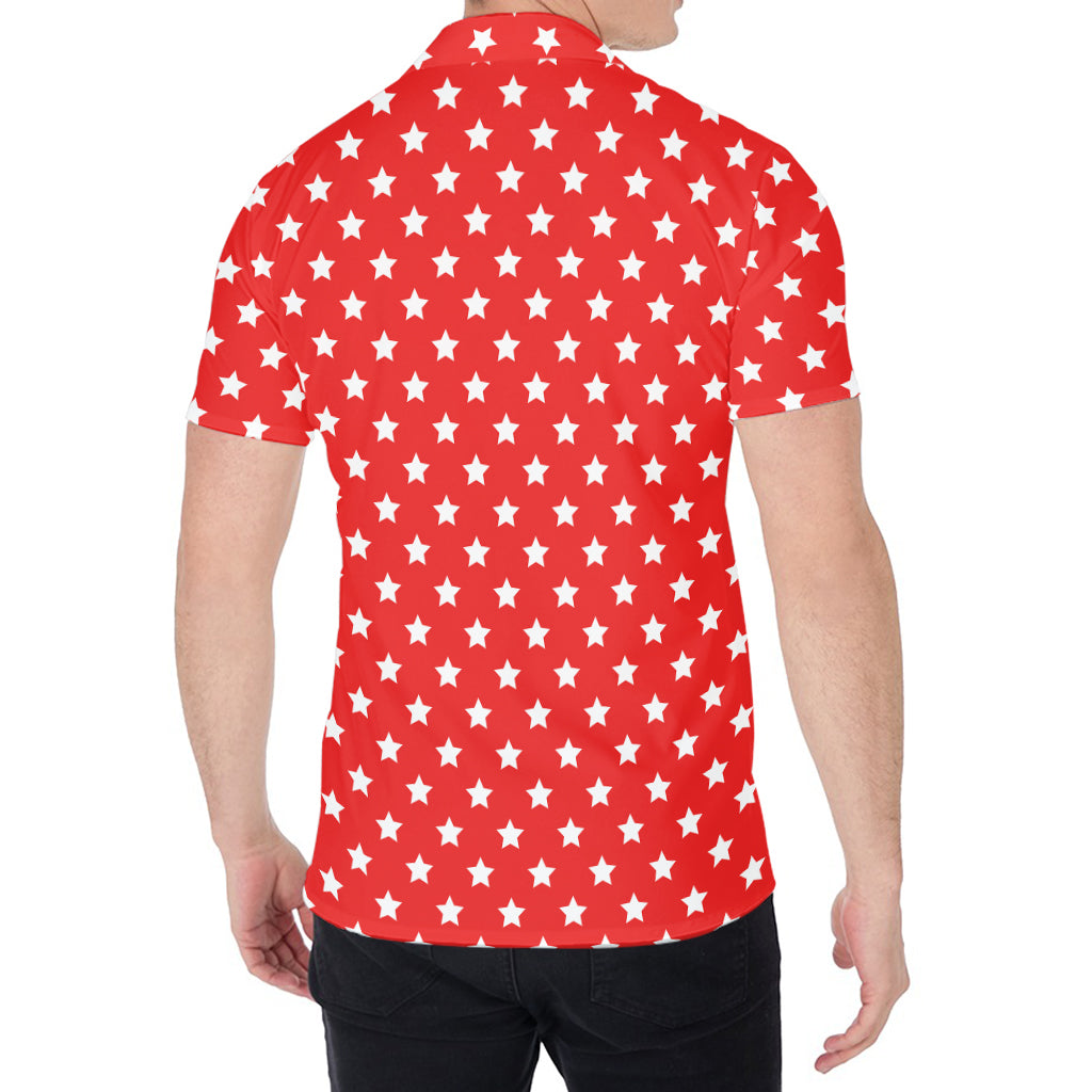 Red And White Star Pattern Print Men's Shirt