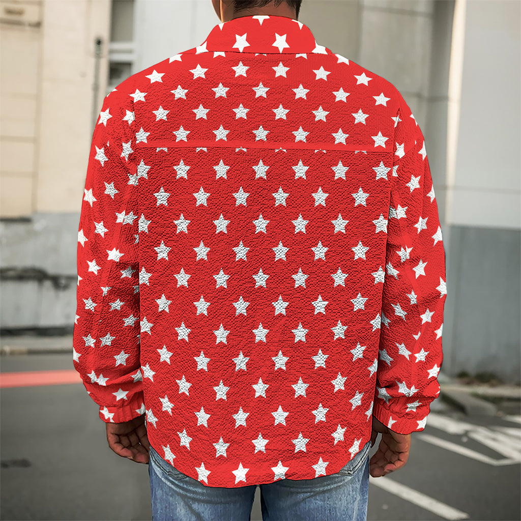 Red And White Star Pattern Print Men's Shirt Jacket