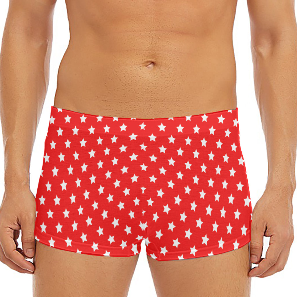 Red And White Star Pattern Print Men's Short Boxer Briefs