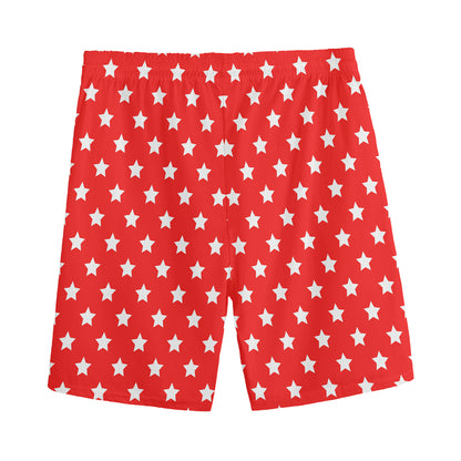 Red And White Star Pattern Print Men's Sports Shorts
