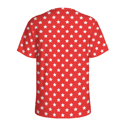 Red And White Star Pattern Print Men's Sports T-Shirt