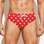 Red And White Star Pattern Print Men's Swim Briefs