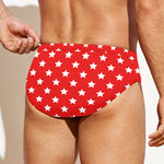 Red And White Star Pattern Print Men's Swim Briefs