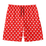 Red And White Star Pattern Print Men's Swim Trunks