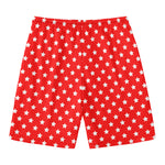 Red And White Star Pattern Print Men's Swim Trunks