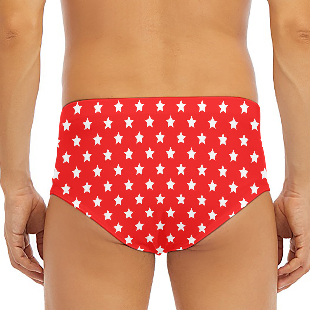 Red And White Star Pattern Print Men's Triangle Swim Briefs