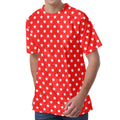 Red And White Star Pattern Print Men's Velvet T-Shirt