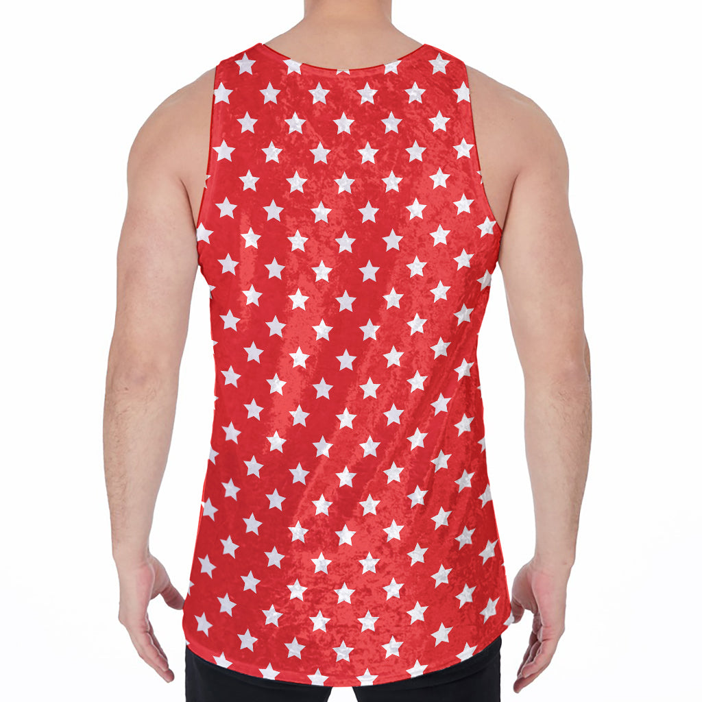 Red And White Star Pattern Print Men's Velvet Tank Top