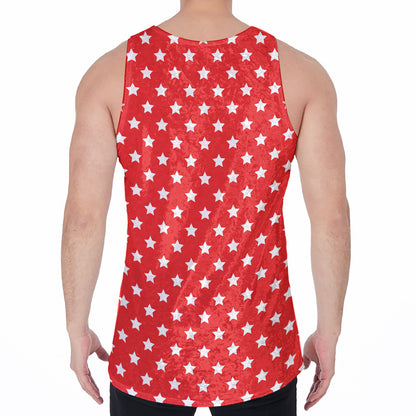 Red And White Star Pattern Print Men's Velvet Tank Top