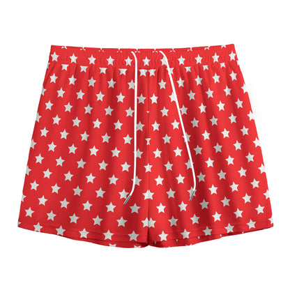 Red And White Star Pattern Print Mesh Shorts