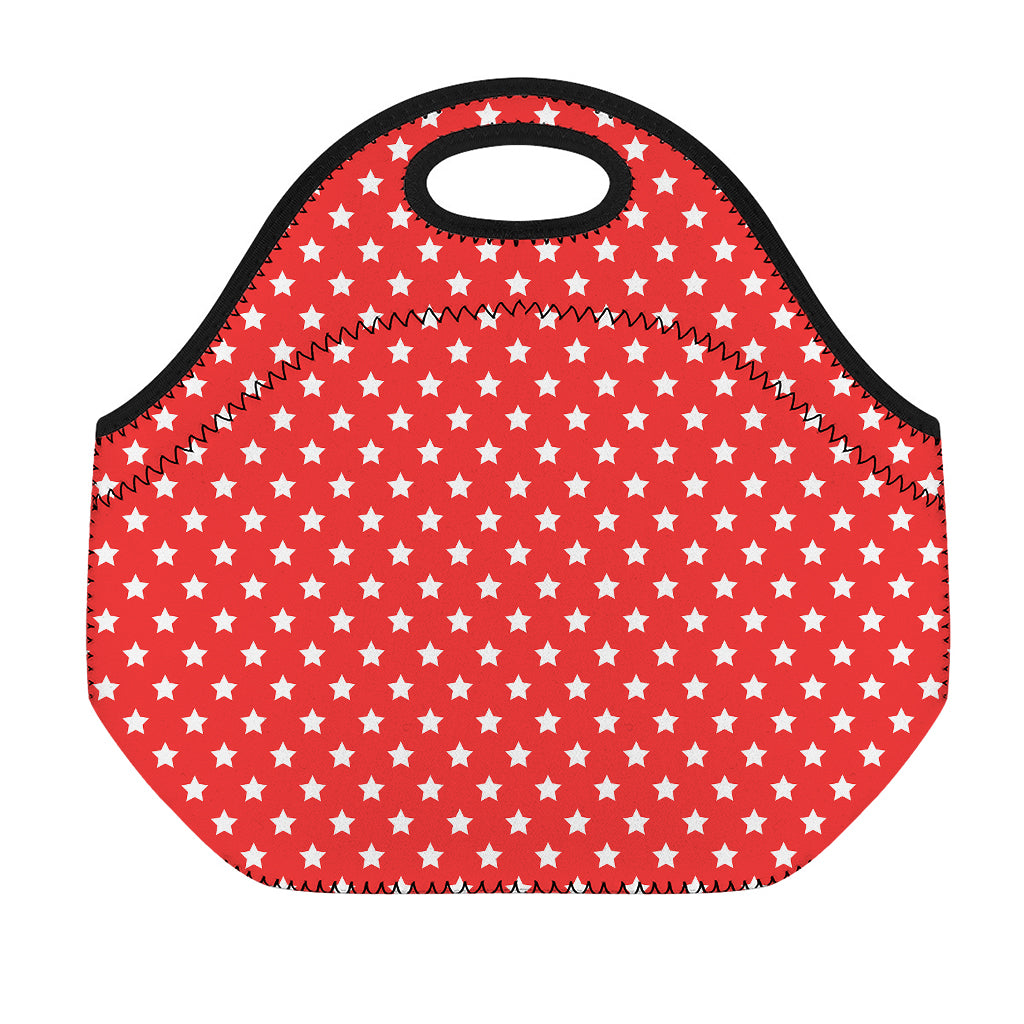 Red And White Star Pattern Print Neoprene Lunch Bag