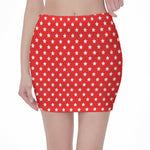 Red And White Star Pattern Print Pencil Mini Skirt