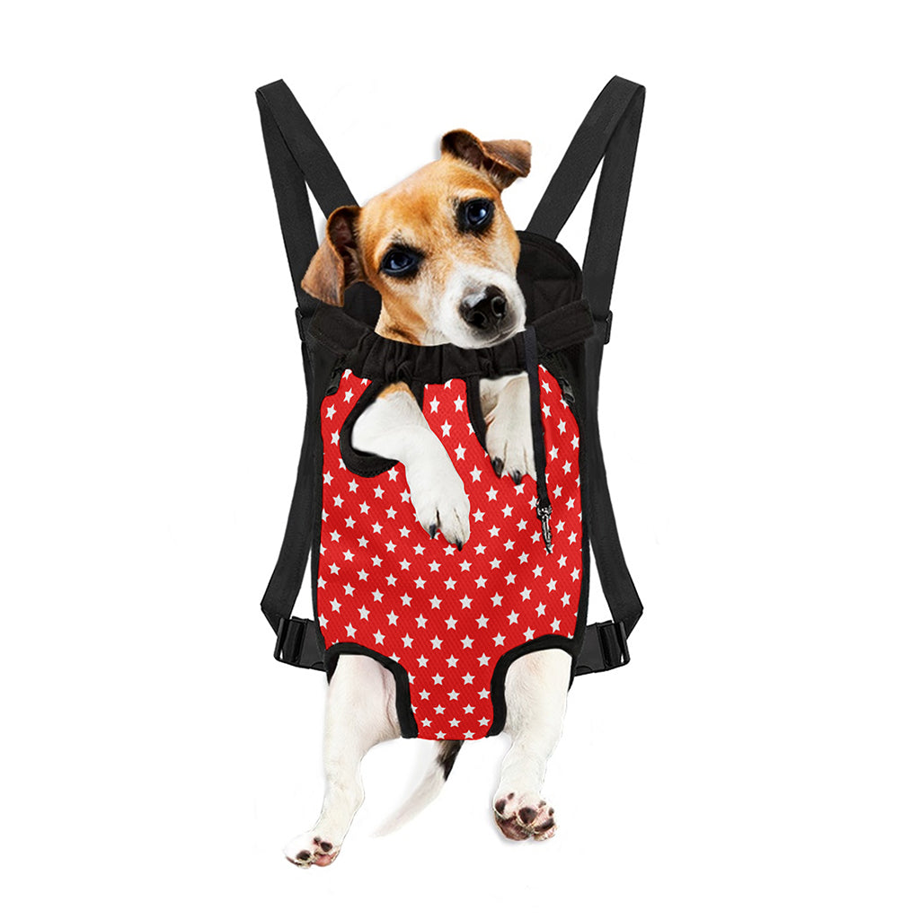 Red And White Star Pattern Print Pet Carrier Backpack