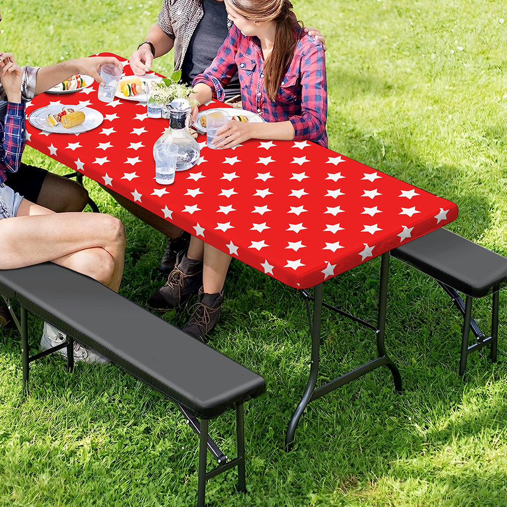 Red And White Star Pattern Print Picnic Table Cover