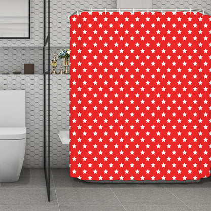 Red And White Star Pattern Print Polyester Shower Curtain