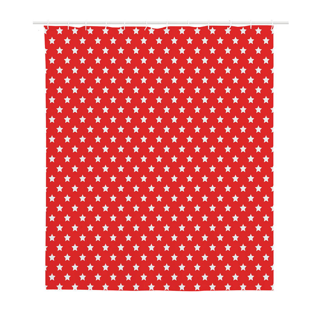 Red And White Star Pattern Print Polyester Shower Curtain