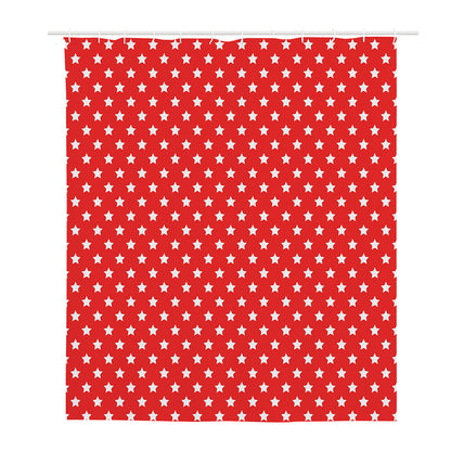 Red And White Star Pattern Print Polyester Shower Curtain