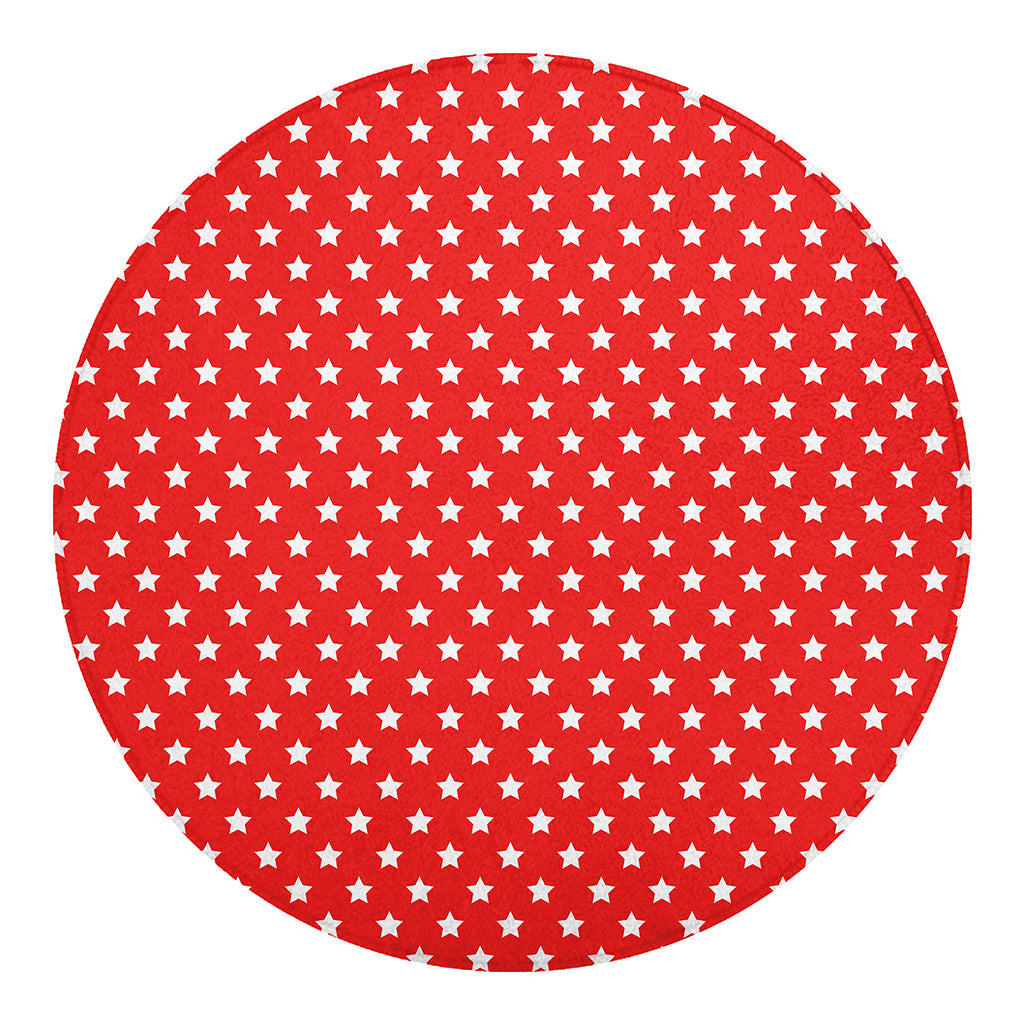 Red And White Star Pattern Print Round Blanket