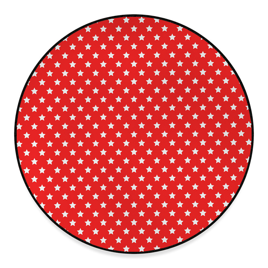 Red And White Star Pattern Print Round Floor Mat