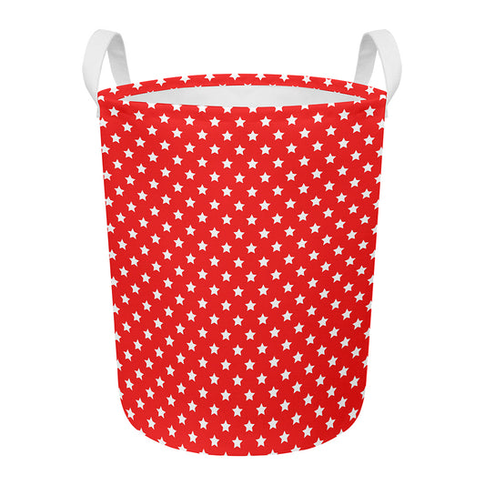 Red And White Star Pattern Print Round Laundry Basket