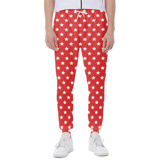 Red And White Star Pattern Print Scuba Joggers