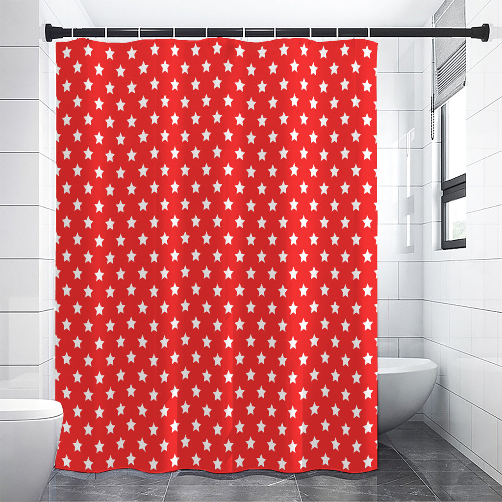 Red And White Star Pattern Print Shower Curtain