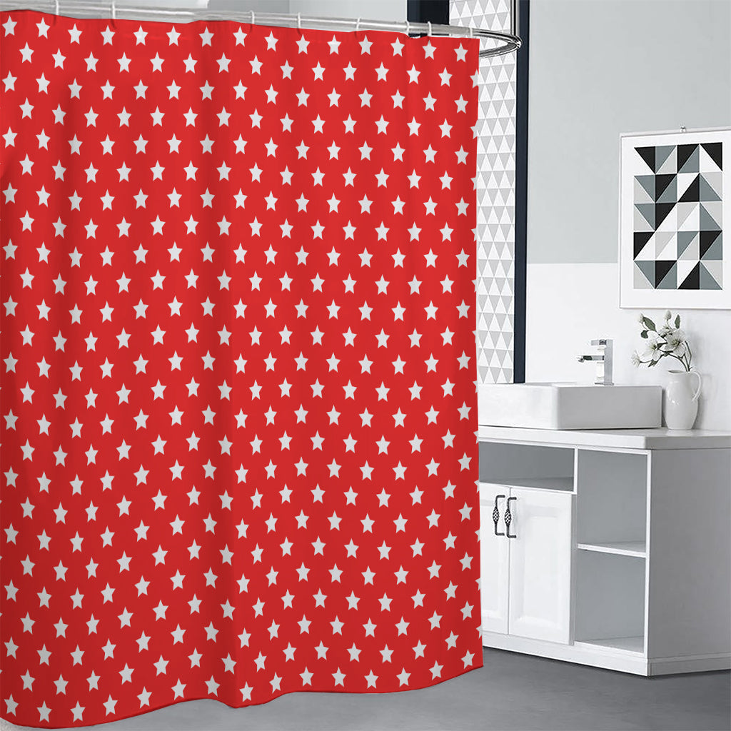 Red And White Star Pattern Print Shower Curtain