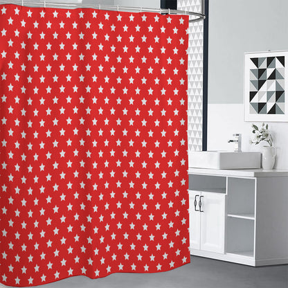 Red And White Star Pattern Print Shower Curtain