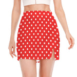 Red And White Star Pattern Print Side Slit Mini Skirt