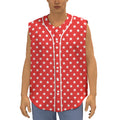 Red And White Star Pattern Print Sleeveless Baseball Jersey