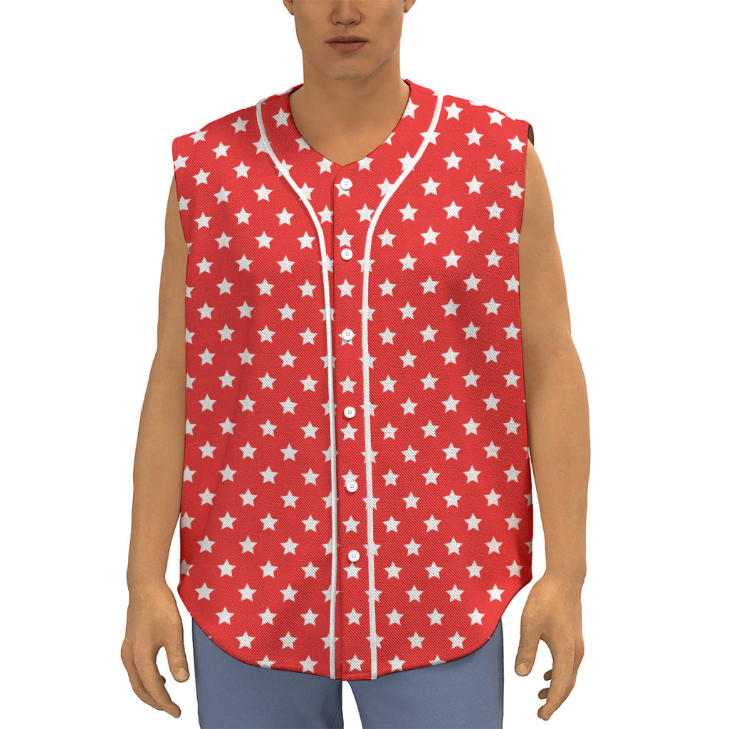 Red And White Star Pattern Print Sleeveless Baseball Jersey