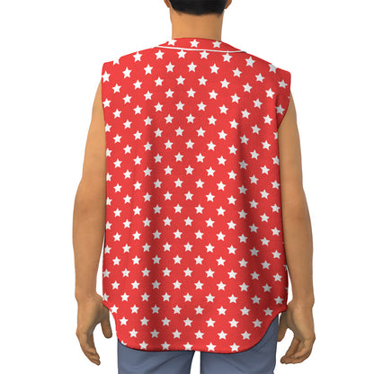 Red And White Star Pattern Print Sleeveless Baseball Jersey