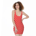 Red And White Star Pattern Print Sleeveless Bodycon Dress