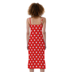 Red And White Star Pattern Print Slim Fit Midi Cami Dress