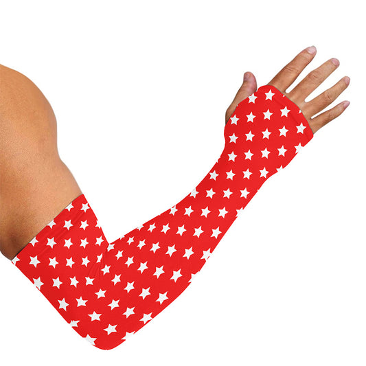 Red And White Star Pattern Print Sun Protection Arm Sleeves