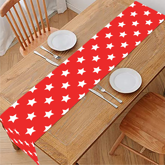 Red And White Star Pattern Print Table Runner