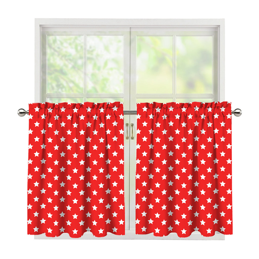 Red And White Star Pattern Print Tier Curtains