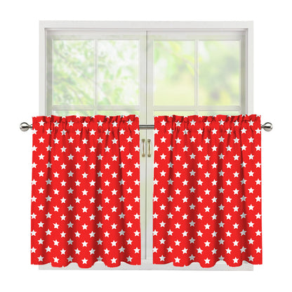 Red And White Star Pattern Print Tier Curtains