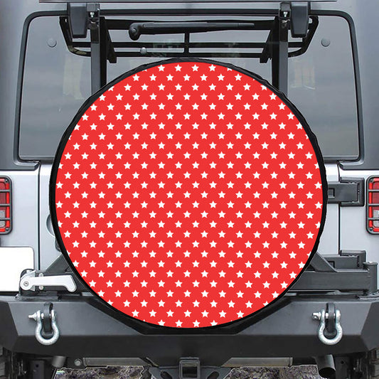 Red And White Star Pattern Print Tire Cover