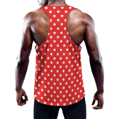 Red And White Star Pattern Print Training Tank Top