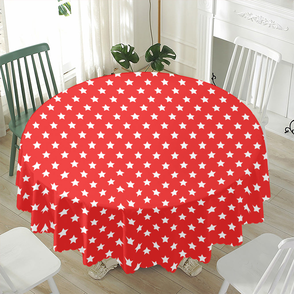 Red And White Star Pattern Print Waterproof Round Tablecloth