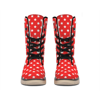 Red And White Star Pattern Print Winter Boots