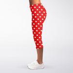 Red And White Star Pattern Print Women's Capri Leggings