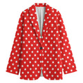 Red And White Star Pattern Print Women's Cotton Blazer