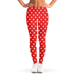 Red And White Star Pattern Print Women's Leggings